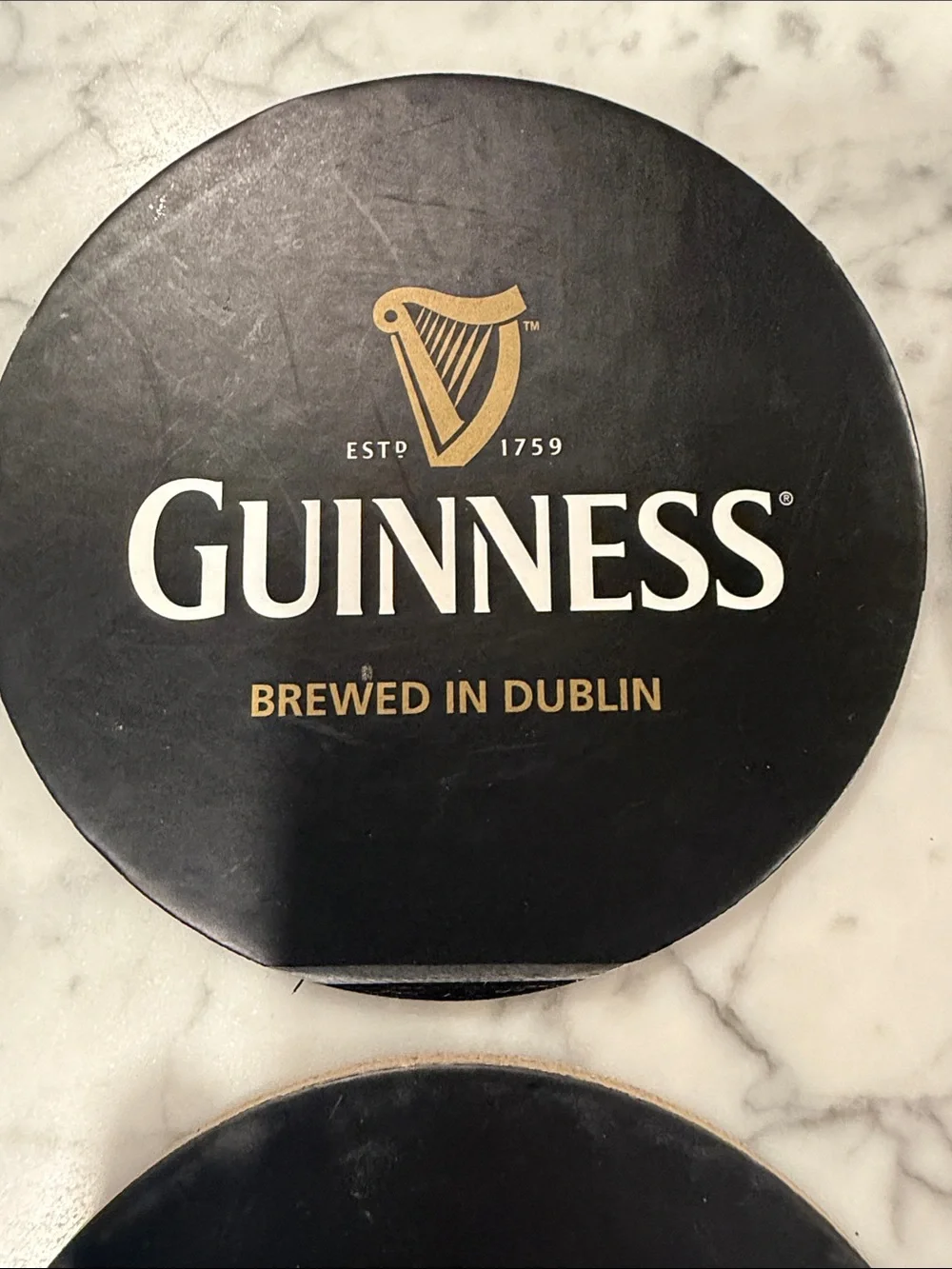 Guinness Black and Gold Round Logo Coasters, Set of 6